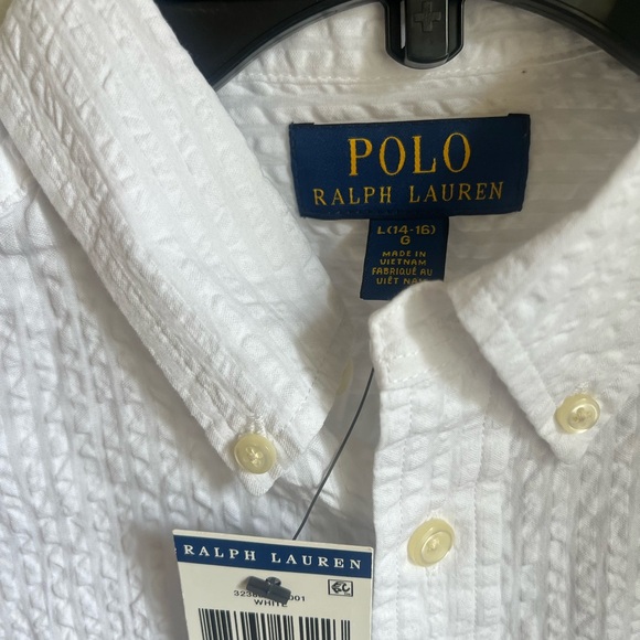 Polo Ralph Lauren Boys Size L 14/16 White Seersucker Shirt Blue Pony Graduation - Picture 5 of 6